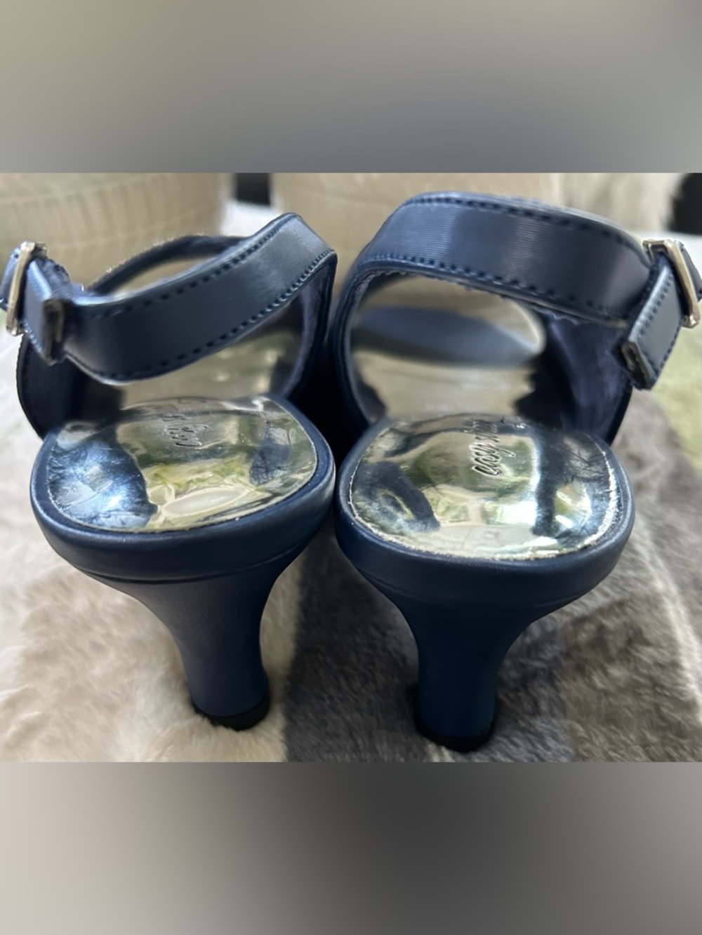 NWOT easy street Navy Open-Toe Slingback Heels with Rhinestone Straps Size 7WW - Picture 5 of 6